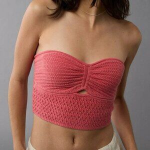 AMERICAN EAGLE Coral Pink Cinch Front Crochet Knit Tube Top Size XXL‎